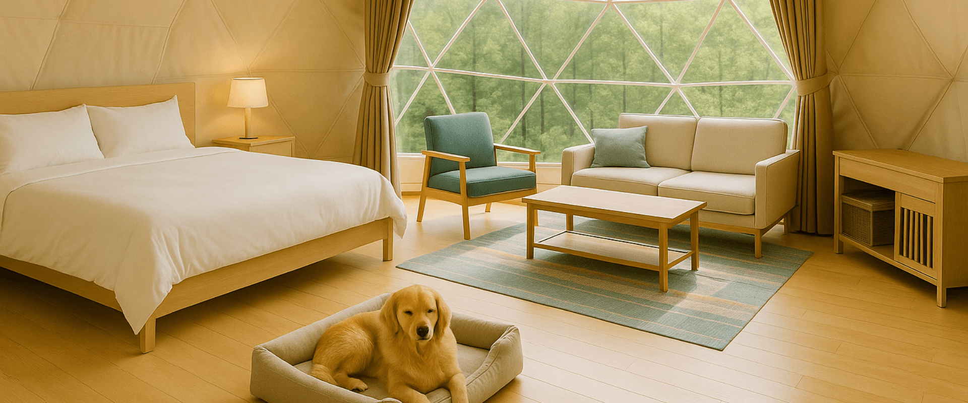 モダンなドームテントの内観