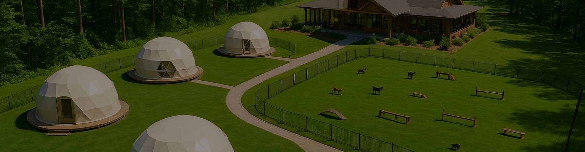 屋外から見たグランピング施設の様子